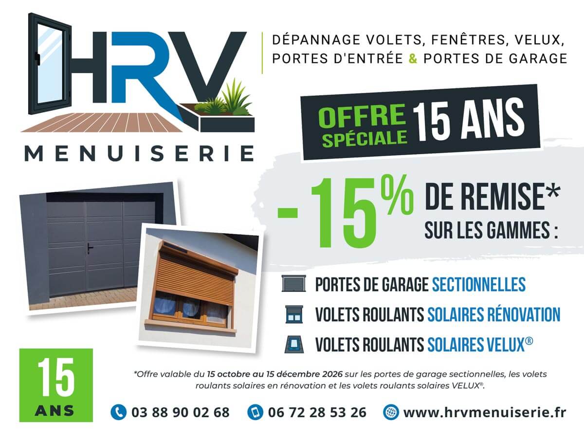Offre spéciale 15 ans HRV Menuiserie du 15/10 au 15/12/2026