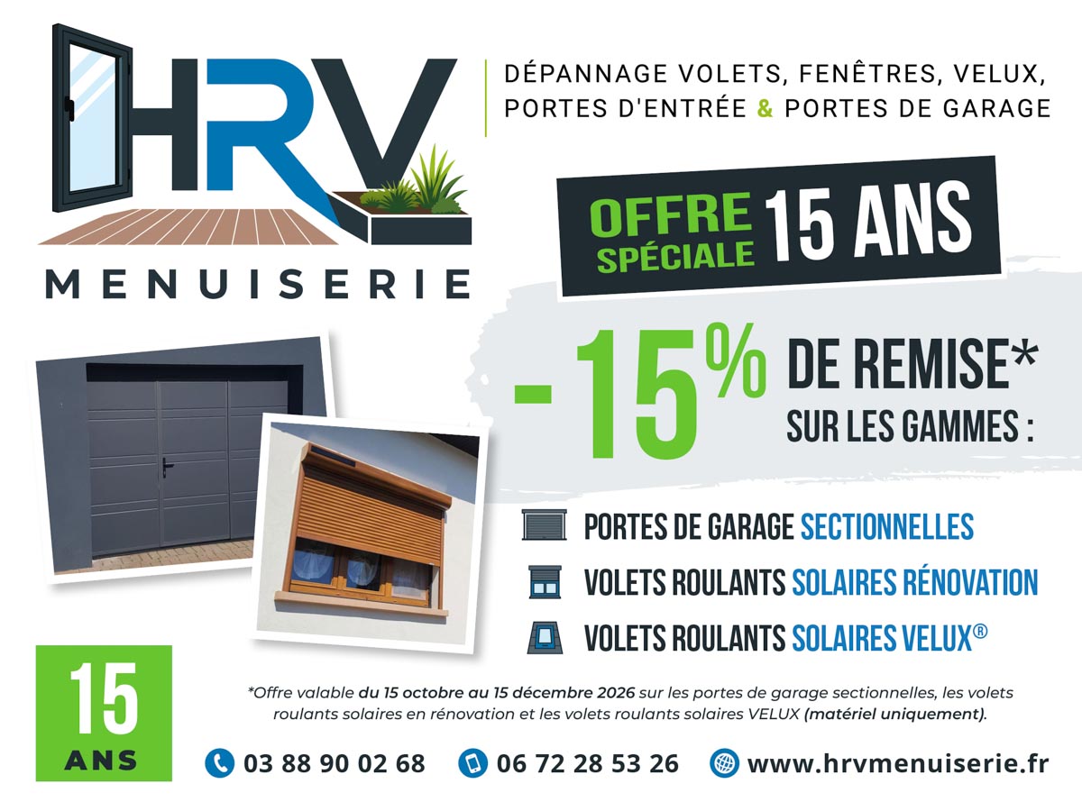 Offre spéciale 15 ans HRV Menuiserie du 15/10 au 15/12/2026